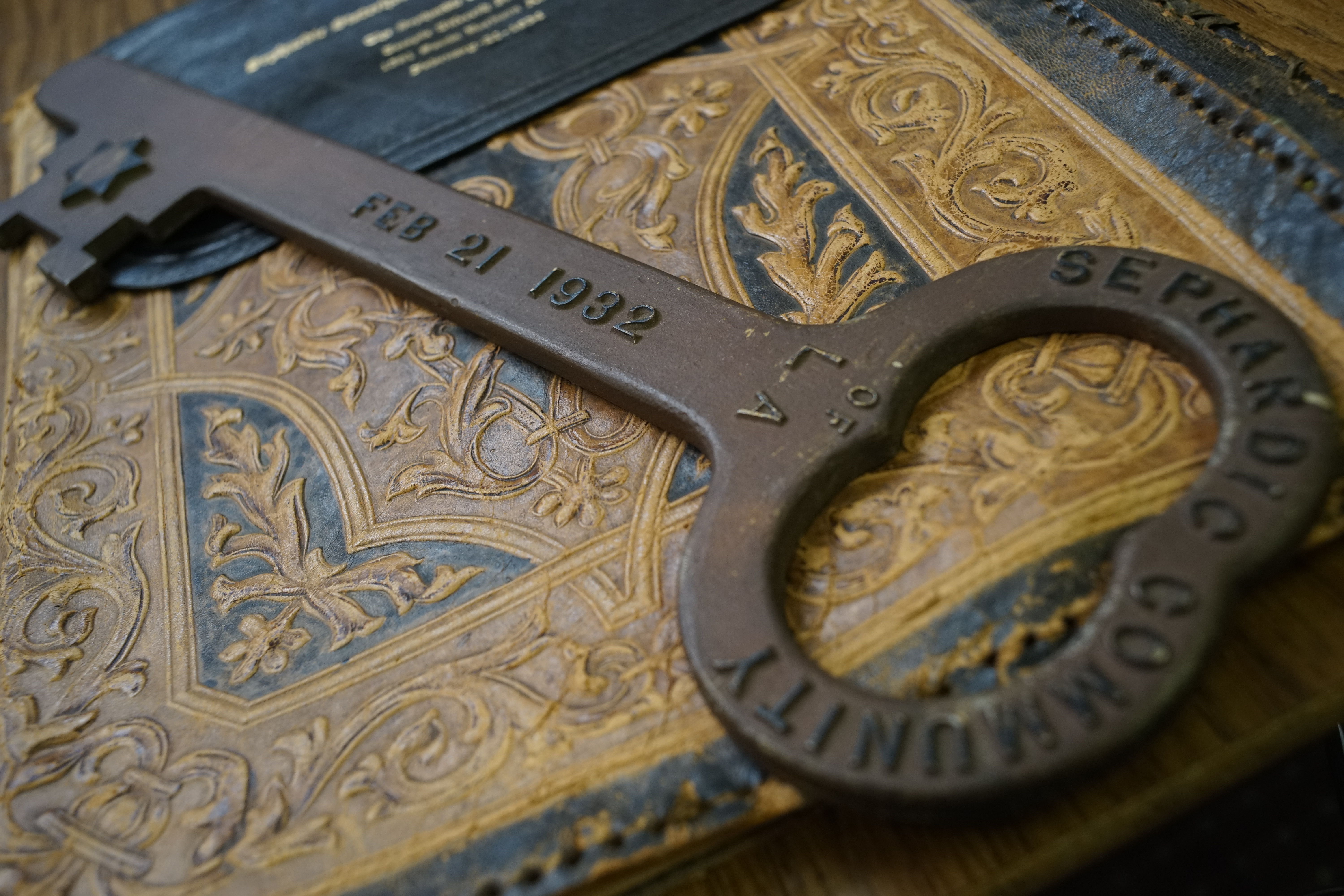 Image of sample item in Sephardic Temple Tifereth Israel collection. Old key dated February 21, 1932.